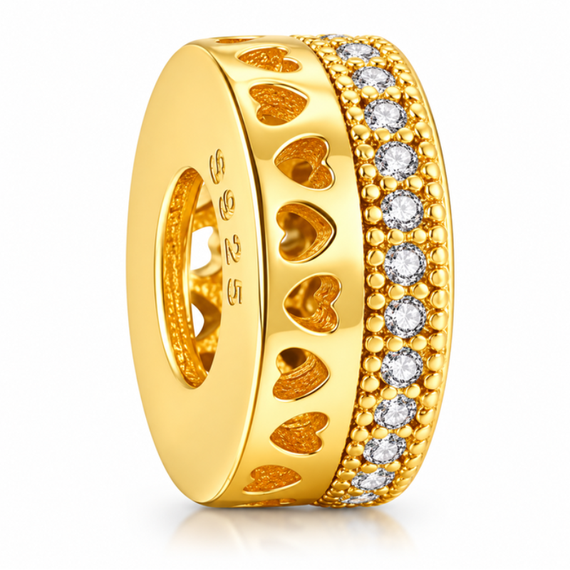 Charm séparateur espaceur couronne de strass coeur doré pour bracelet