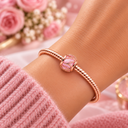 Charm séparateur espaceur spirale pierre rose pour bracelet