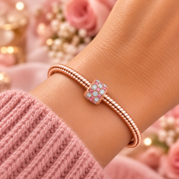 Charm séparateur espaceur pierre rose blanc pour bracelet