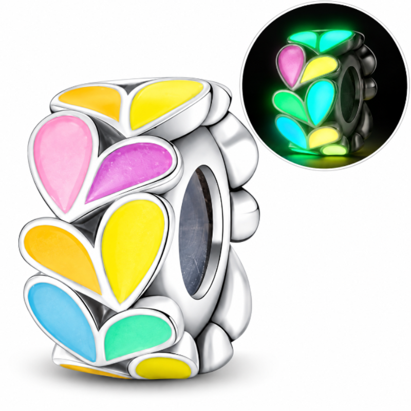 Charm séparateur espaceur phosphorescent fleur rose jaune pour bracelet