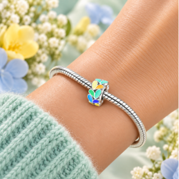 Charm séparateur espaceur phosphorescent fleur rose jaune pour bracelet