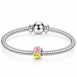 Charm séparateur espaceur phosphorescent patte de chien rose jaune pour bracelet