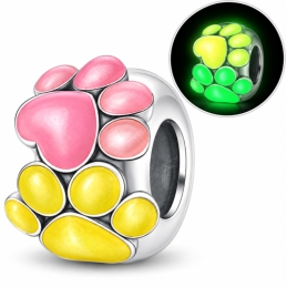 Charm séparateur espaceur phosphorescent patte de chien rose jaune pour bracelet