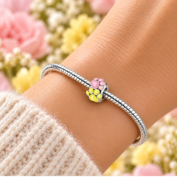 Charm séparateur espaceur phosphorescent patte de chien rose jaune pour bracelet