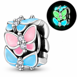 Charm séparateur espaceur phosphorescent papillon rose bleu pour bracelet