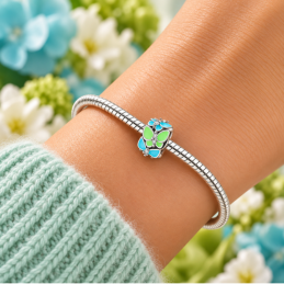 Charm séparateur espaceur phosphorescent papillon rose bleu pour bracelet