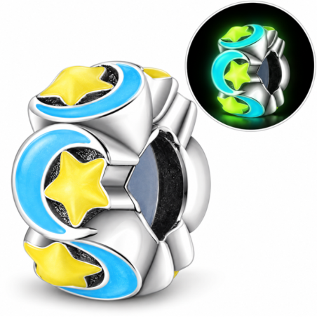 Charm séparateur espaceur phosphorescent lune bleue étoile pour bracelet