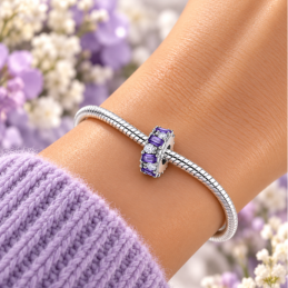 Charm séparateur bloqueur pierre violette blanche pour bracelet
