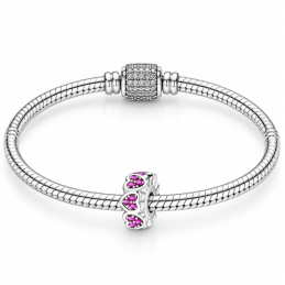 Charm séparateur bloqueur grand coeur strass rose pour bracelet