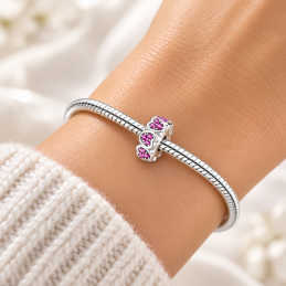 Charm séparateur bloqueur grand coeur strass rose pour bracelet