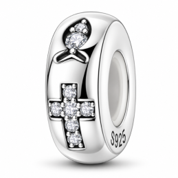 Charm séparateur bloqueur croix poisson strass blanc pour bracelet