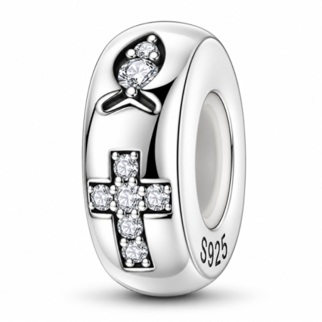 Charm séparateur bloqueur croix poisson strass blanc pour bracelet