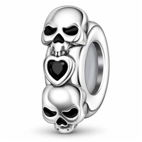 Charm séparateur bloqueur tête de mort coeur noir pour bracelet