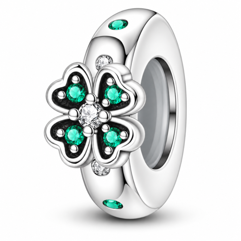 Charm séparateur bloqueur trèfle strass vert pour bracelet