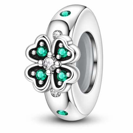 Charm séparateur bloqueur trèfle strass vert pour bracelet