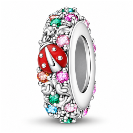 Charm séparateur bloqueur coccinelle coeur strass multicolore pour bracelet