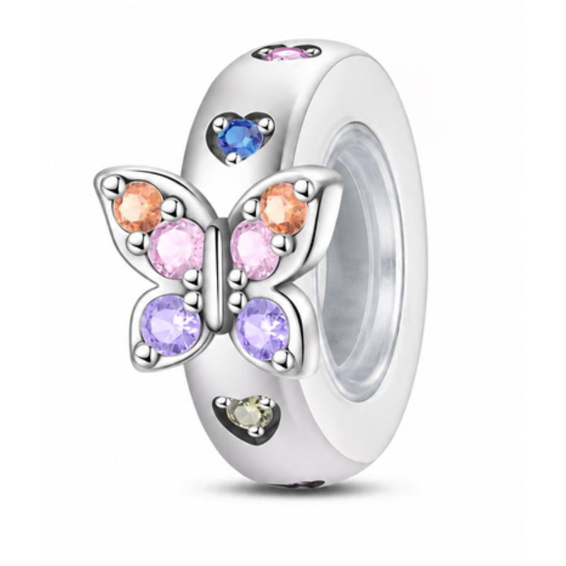 Charm séparateur bloqueur papillon coeur multicolore pour bracelet
