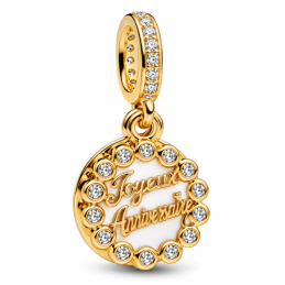 Charm rond joyeux anniversaire strass blanc or pour bracelet